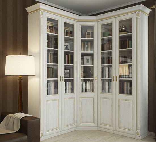 Белый книжный шкаф со стеклянными дверцами 