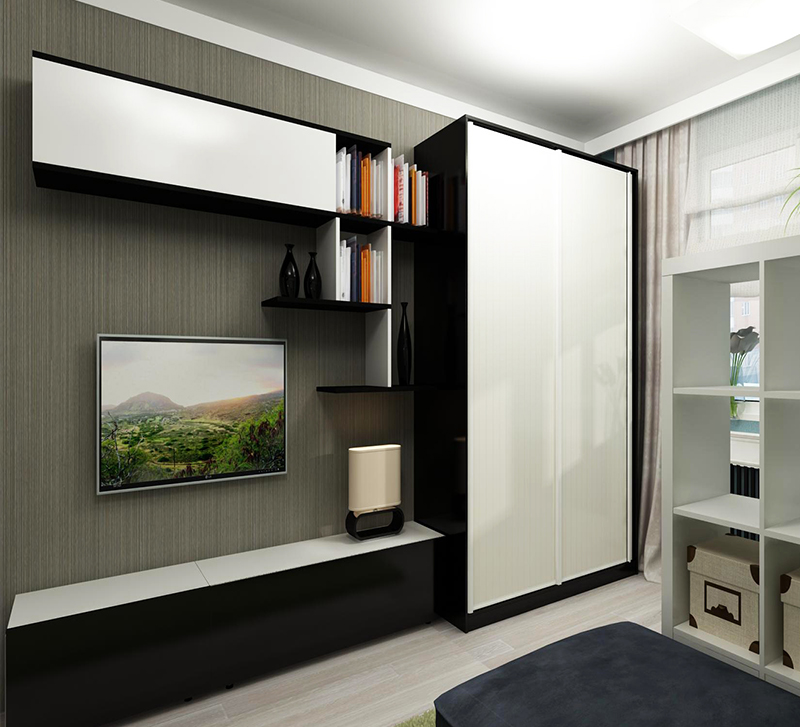 Стенки для гостиной в современном стиле со шкафом для белья с телевизором